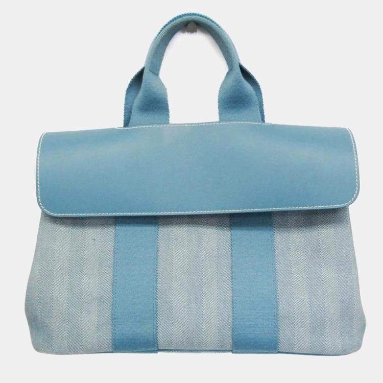 Pre Owned Hermes Valparaiso PM Cotton Polyester Handbag Blue