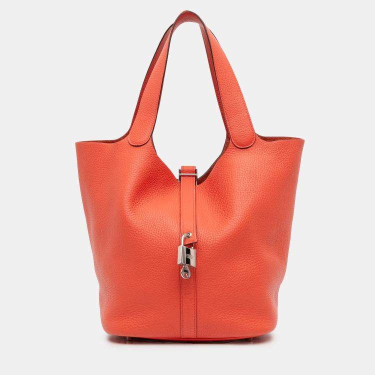 Pre Owned Hermes Picotin Lock 26 Orange Clemence Bag