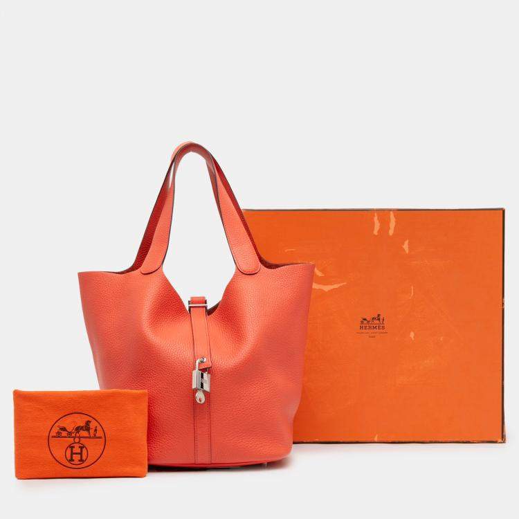Pre Owned Hermes Picotin Lock 26 Orange Clemence Bag
