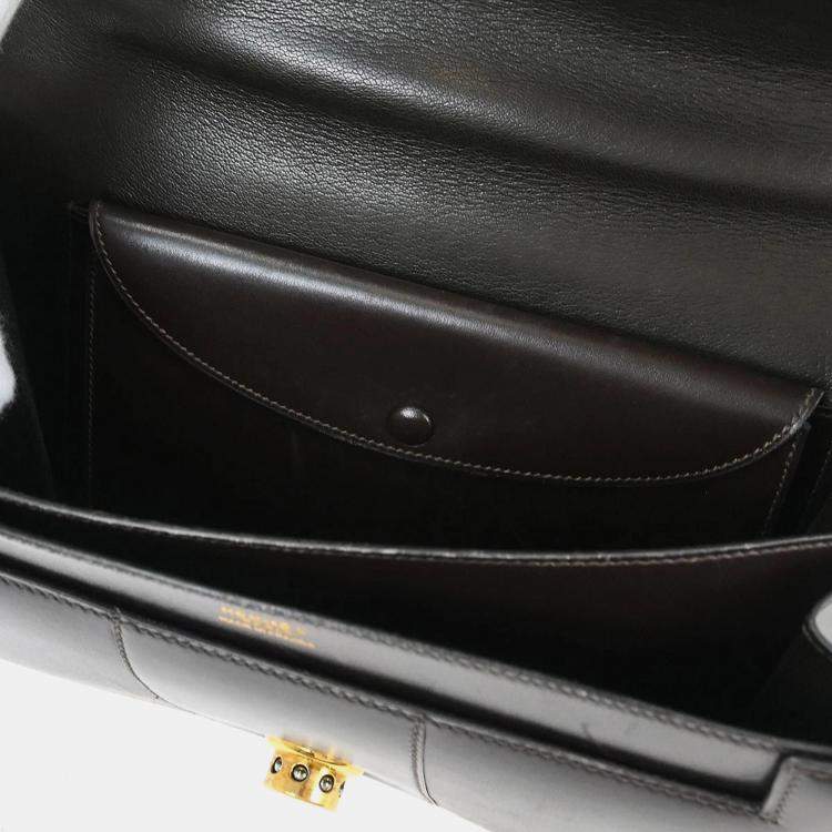 Pre Owned Hermes Brown Box Calf 2way Handbag Shoulder Bag