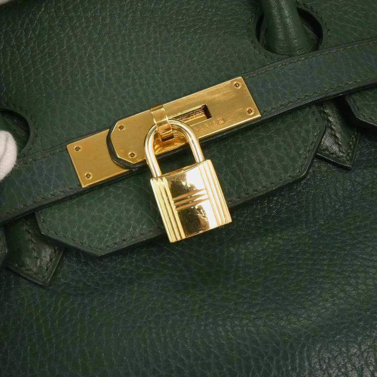 Pre Owned Hermes Birkin 35 Green Ardennes Leather Top Handle Bag