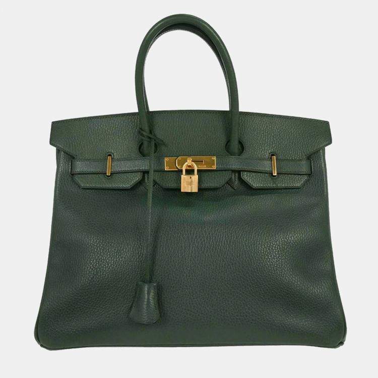 Pre Owned Hermes Birkin 35 Green Ardennes Leather Top Handle Bag