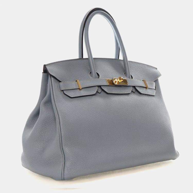 Pre Owned Hermes Bleu Lin Togo Birkin 35