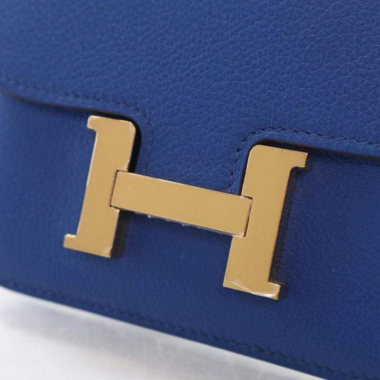 Pre Owned Hermes Bleu France Evercolor Constance Slim Wallet