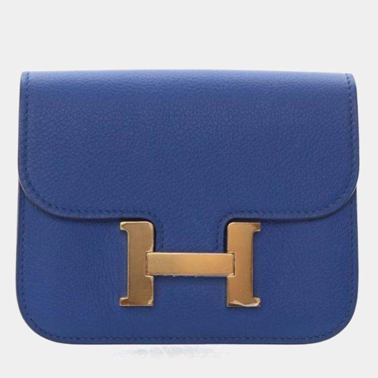 Pre Owned Hermes Bleu France Evercolor Constance Slim Wallet