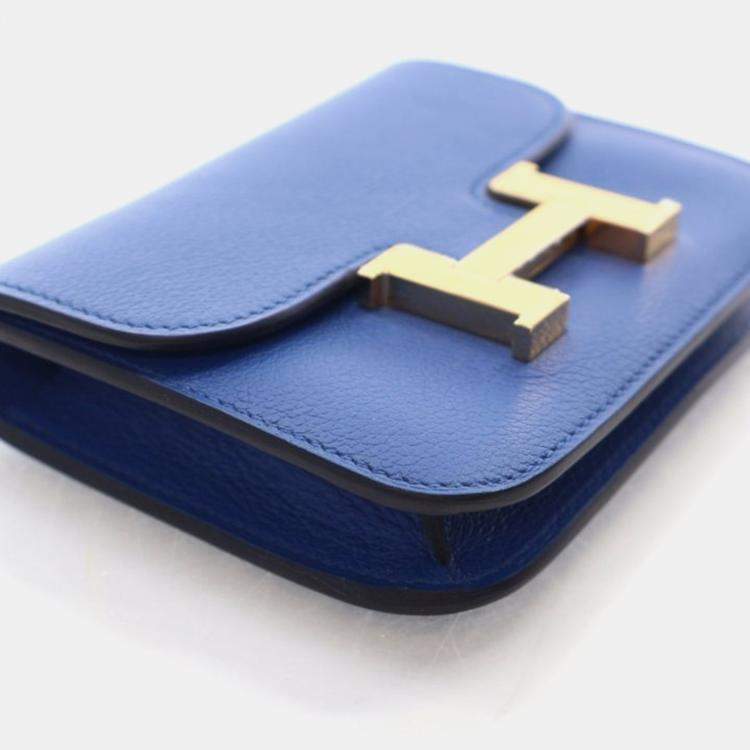Pre Owned Hermes Bleu France Evercolor Constance Slim Wallet