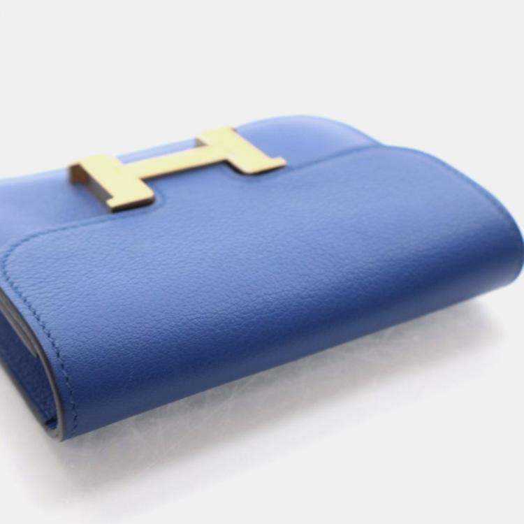Pre Owned Hermes Bleu France Evercolor Constance Slim Wallet