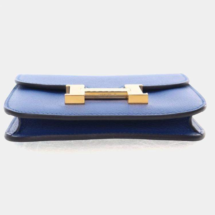 Pre Owned Hermes Bleu France Evercolor Constance Slim Wallet
