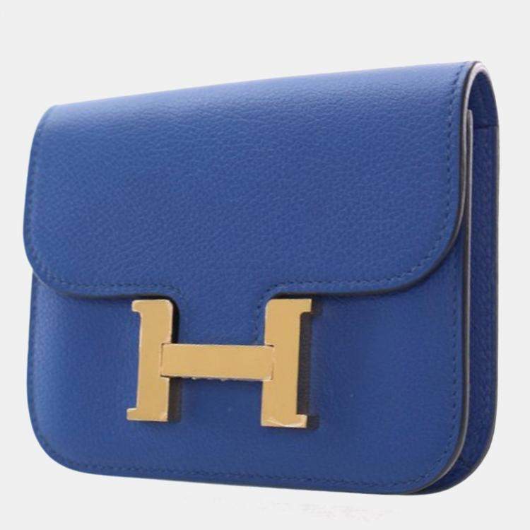Pre Owned Hermes Bleu France Evercolor Constance Slim Wallet