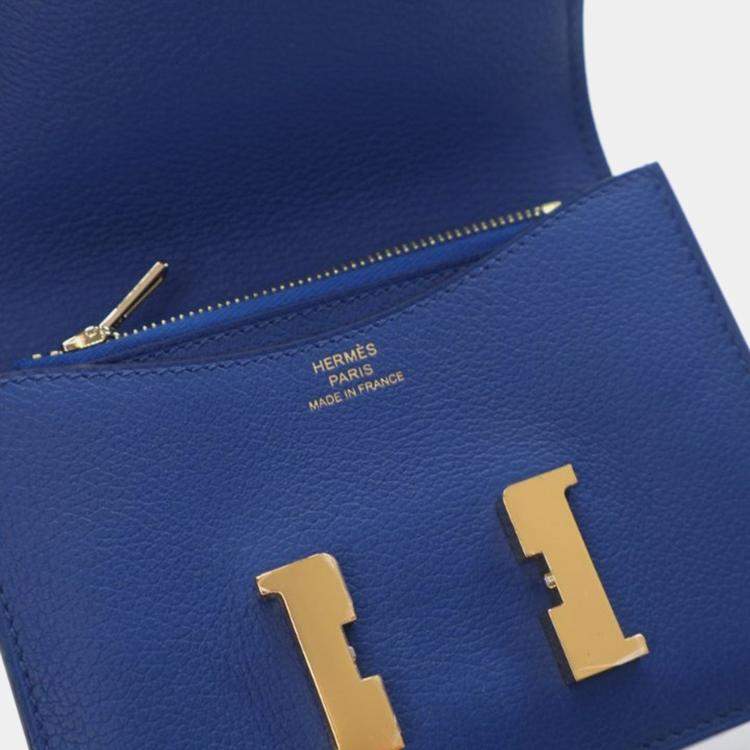 Pre Owned Hermes Bleu France Evercolor Constance Slim Wallet