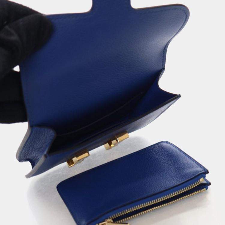 Pre Owned Hermes Bleu France Evercolor Constance Slim Wallet