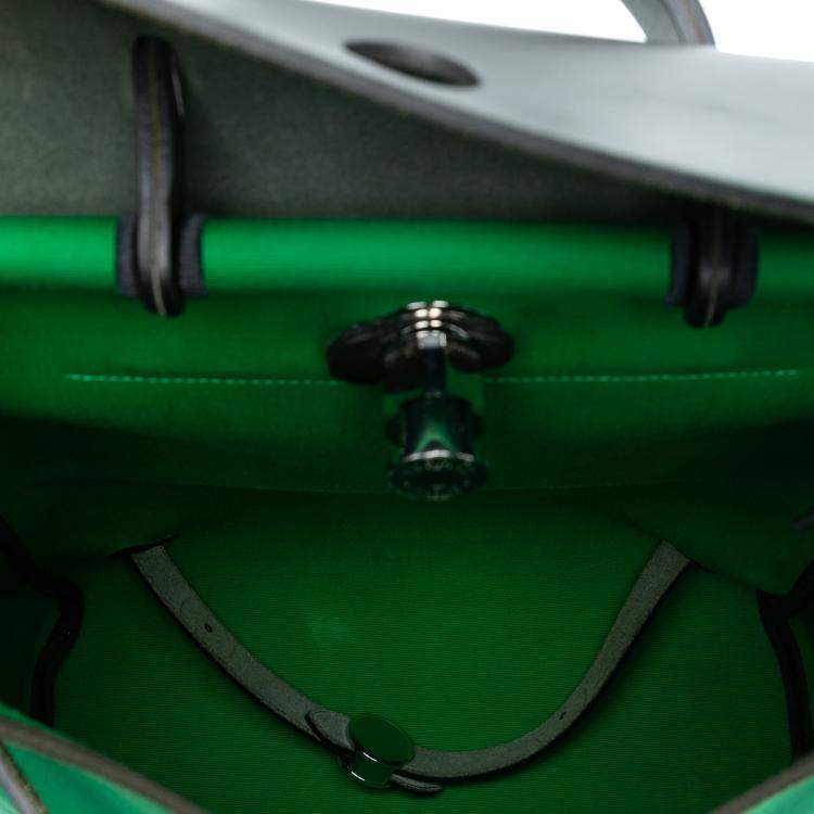 Pre Owned Hermes Black Green Toile Herbag A Dos Zip Retourne Backpack