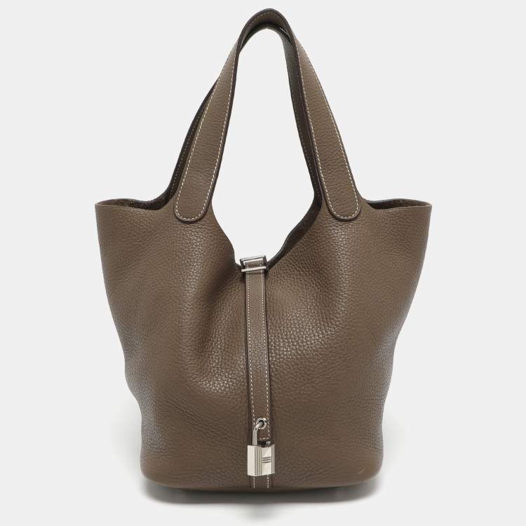 Pre Owned Hermès Picotin Lock 22 Etoupe Taurillon Clemence Leather Tote