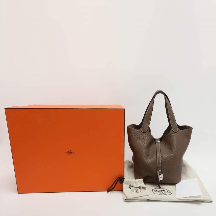 Pre Owned Hermès Picotin Lock 22 Etoupe Taurillon Clemence Leather Tote