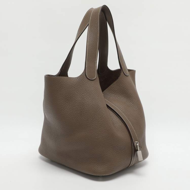 Pre Owned Hermès Picotin Lock 22 Etoupe Taurillon Clemence Leather Tote