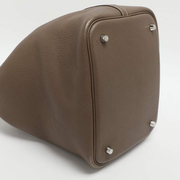 Pre Owned Hermès Picotin Lock 22 Etoupe Taurillon Clemence Leather Tote