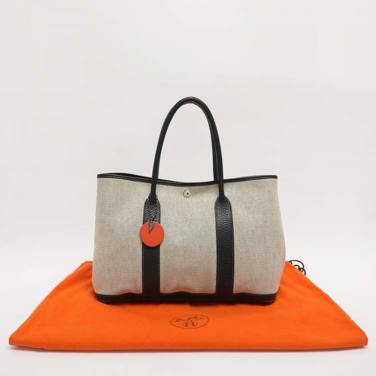 Pre Owned Hermes Garden Party 36 Beige/Black Toile Canvas and Negonda Leather Tote