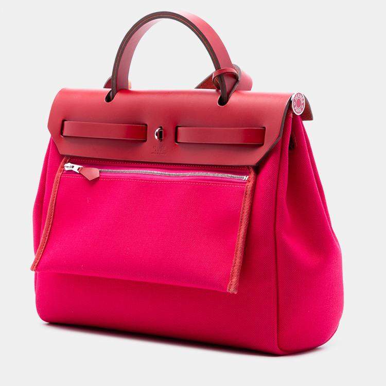 Pre Owned Hermes Pink Red Toile Herbag Zip 31 Laque