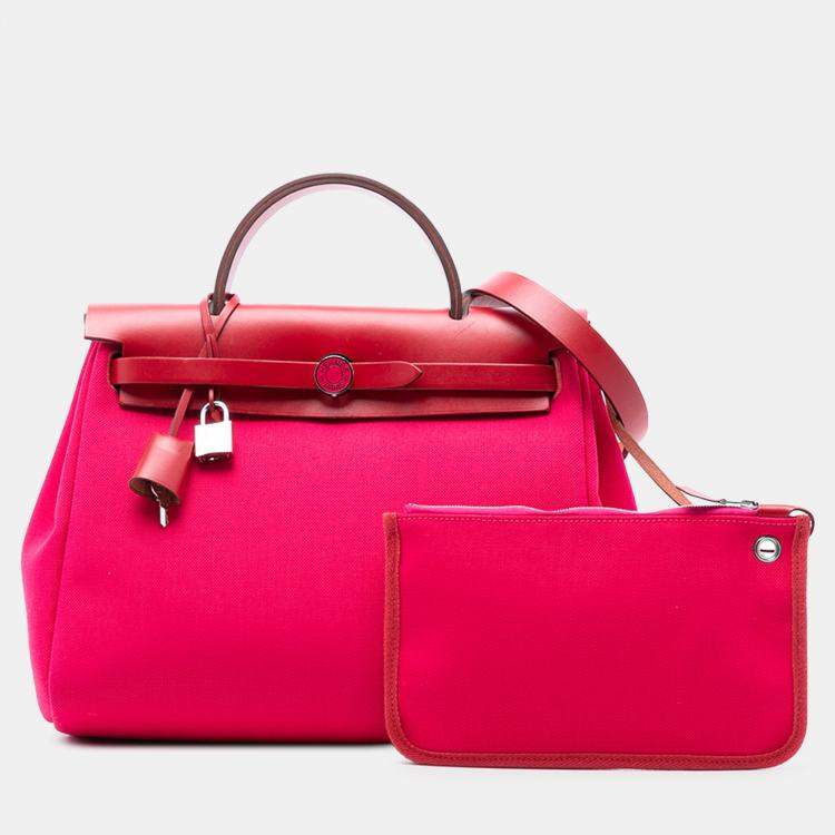 Pre Owned Hermes Pink Red Toile Herbag Zip 31 Laque