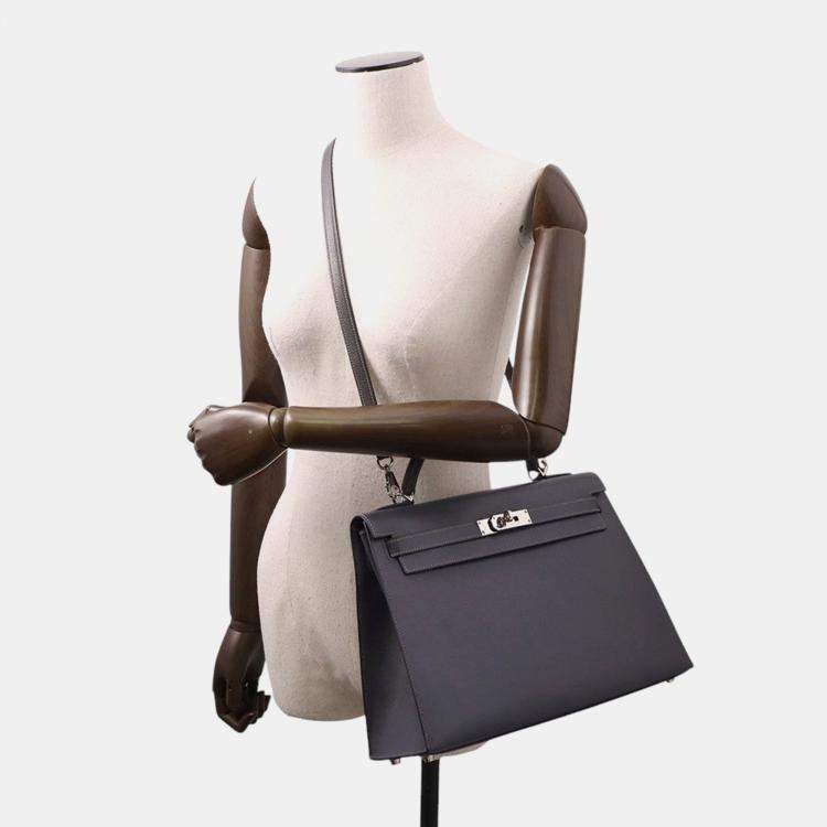 Pre Owned Hermes Kelly Sellier Graphite Courchevel Size 32