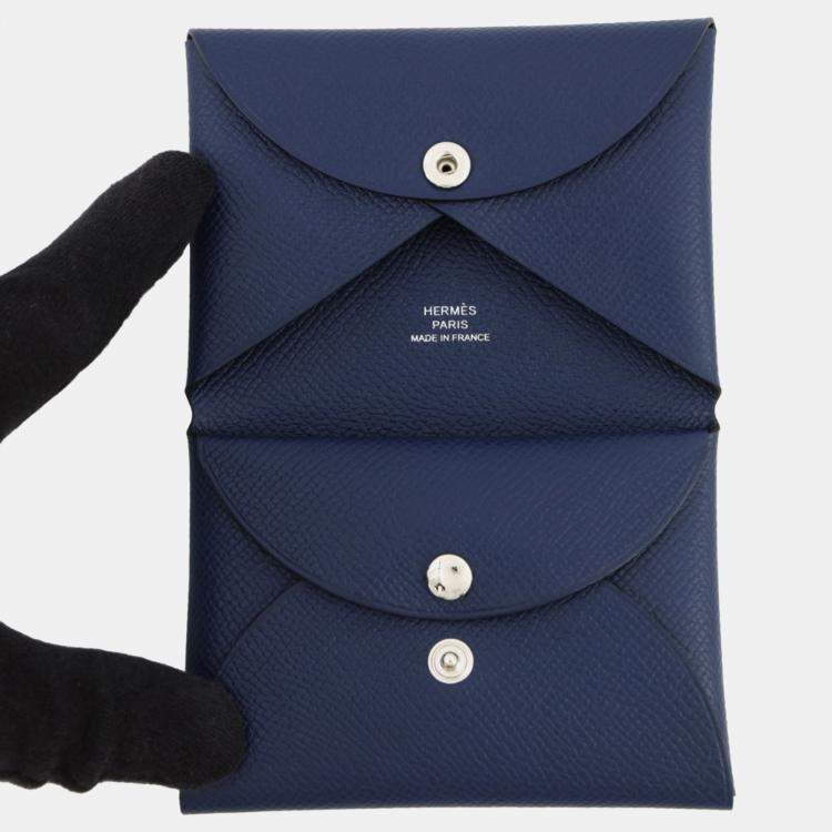 Pre Owned Hermes Calvi Duo Blue Saphir Epsom