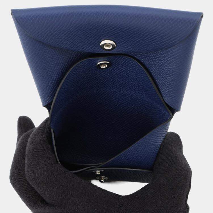 Pre Owned Hermes Calvi Duo Blue Saphir Epsom