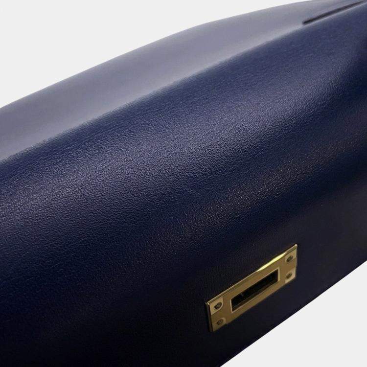 Pre Owned Hermes Kelly Sellier Blue Abysse Tadelakt Leather Size 25