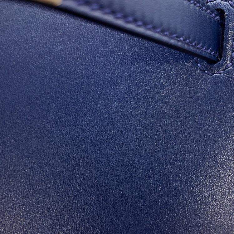 Pre Owned Hermes Kelly Sellier Blue Abysse Tadelakt Leather Size 25