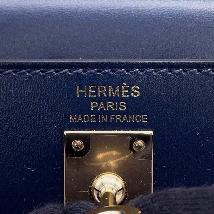Pre Owned Hermes Kelly Sellier Blue Abysse Tadelakt Leather Size 25
