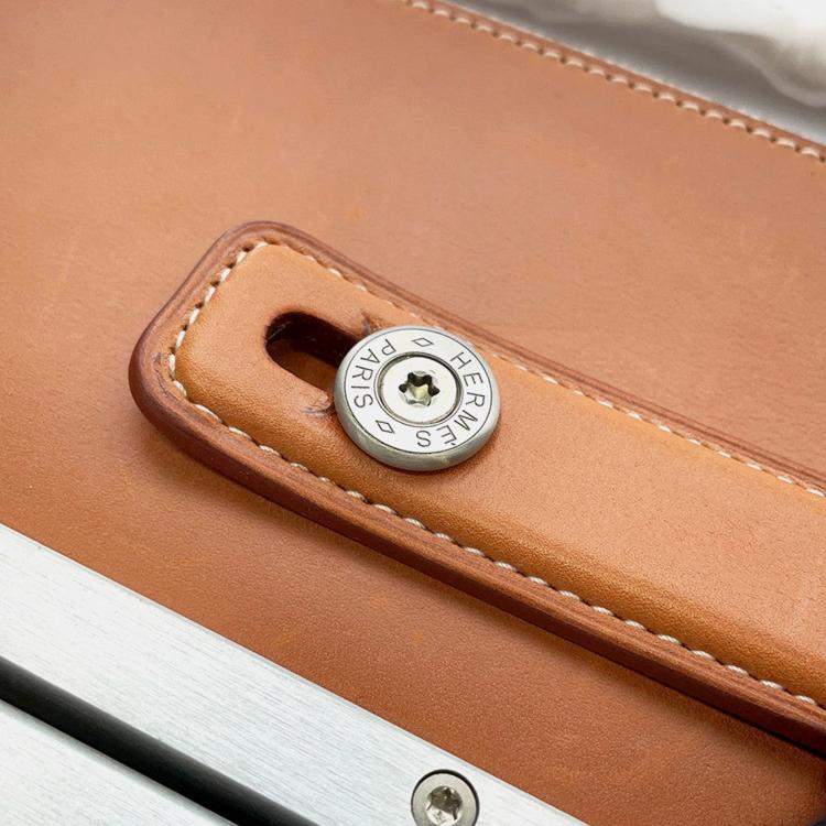 Pre Owned Hermes Caleche Express Cabin Ecru/Fauve Toile Barenia Leather