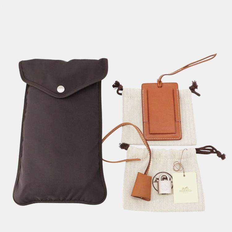 Pre Owned Hermes Caleche Express Cabin Ecru/Fauve Toile Barenia Leather