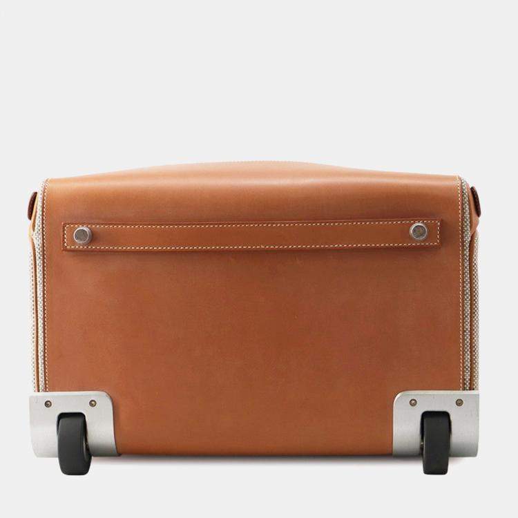 Pre Owned Hermes Caleche Express Cabin Ecru/Fauve Toile Barenia Leather