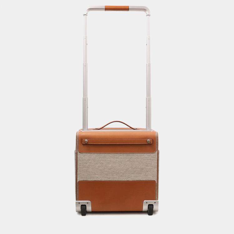 Pre Owned Hermes Caleche Express Cabin Ecru/Fauve Toile Barenia Leather