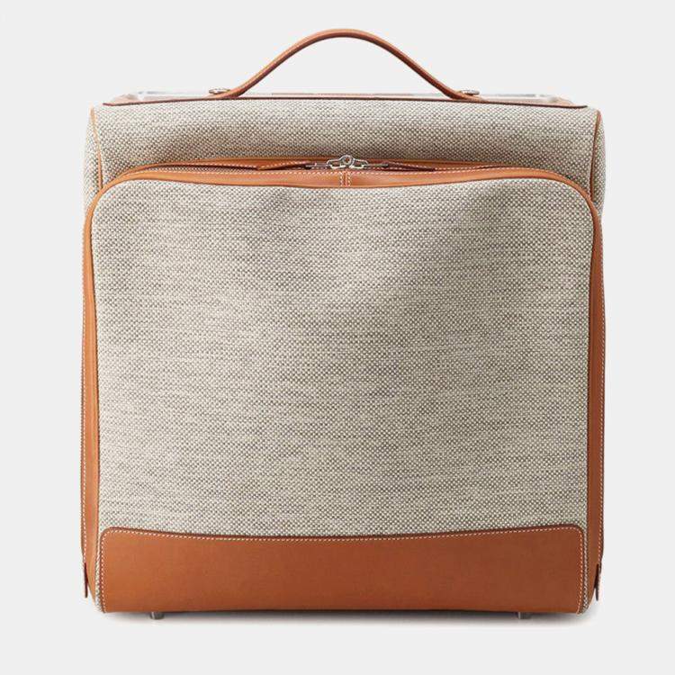 Pre Owned Hermes Caleche Express Cabin Ecru/Fauve Toile Barenia Leather