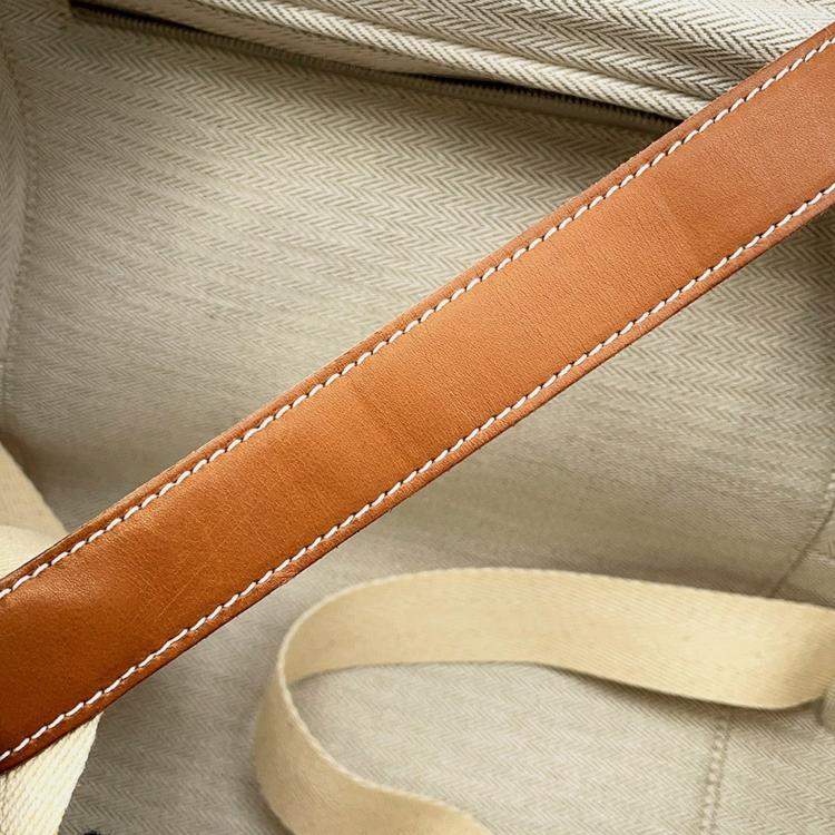 Pre Owned Hermes Caleche Express Cabin Ecru/Fauve Toile Barenia Leather