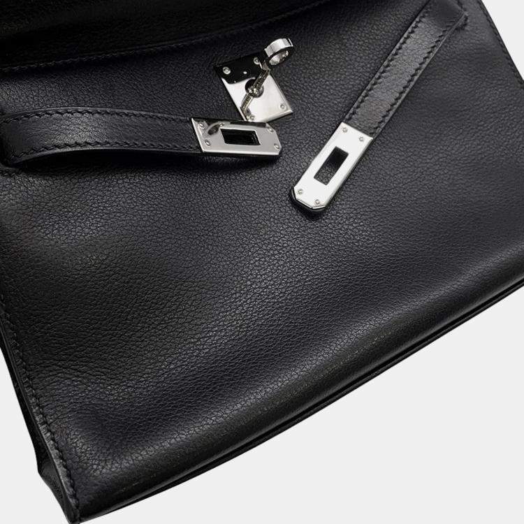 Pre Owned Hermes Pochettekelly Black Evergrain