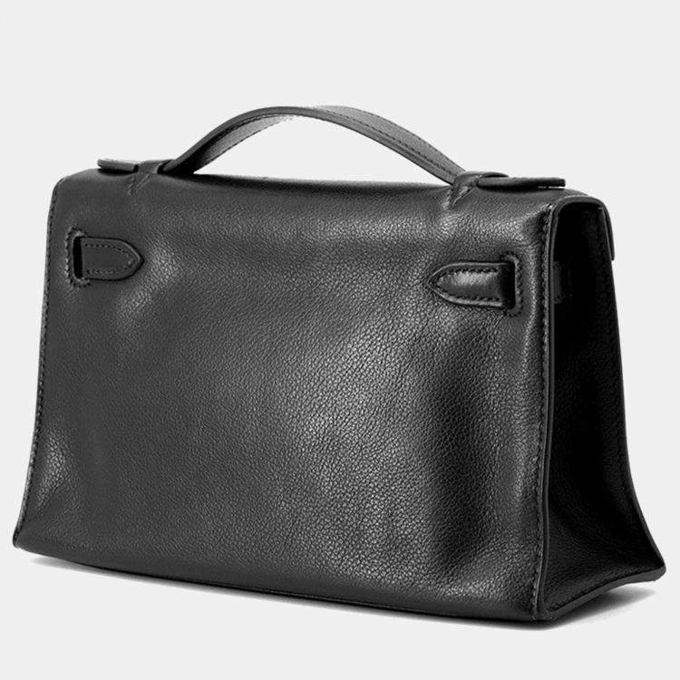 Pre Owned Hermes Pochettekelly Black Evergrain