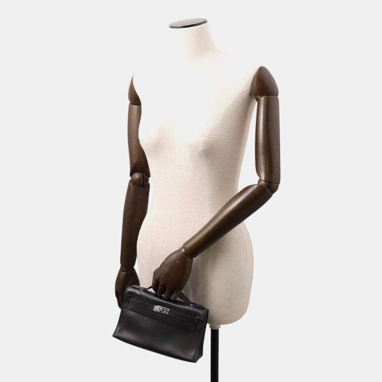Pre Owned Hermes Pochettekelly Black Evergrain