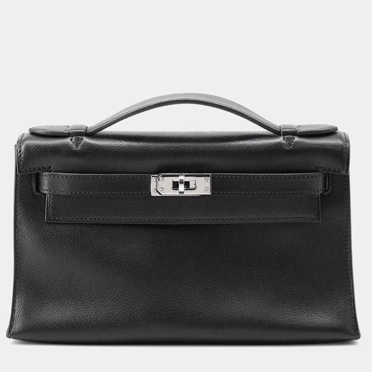 Pre Owned Hermes Pochettekelly Black Evergrain