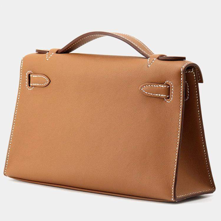 Pre Owned Hermes Pochettekelly Gold Swift Leather