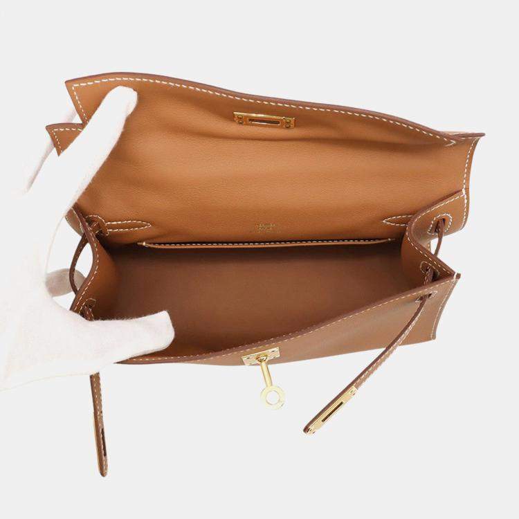 Pre Owned Hermes Pochettekelly Gold Swift Leather