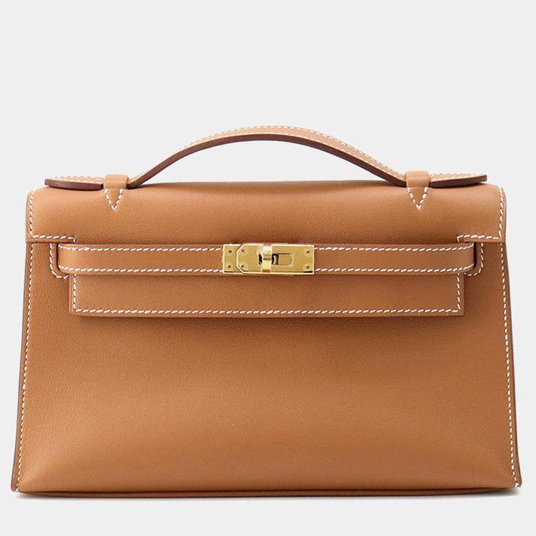 Pre Owned Hermes Pochettekelly Gold Swift Leather