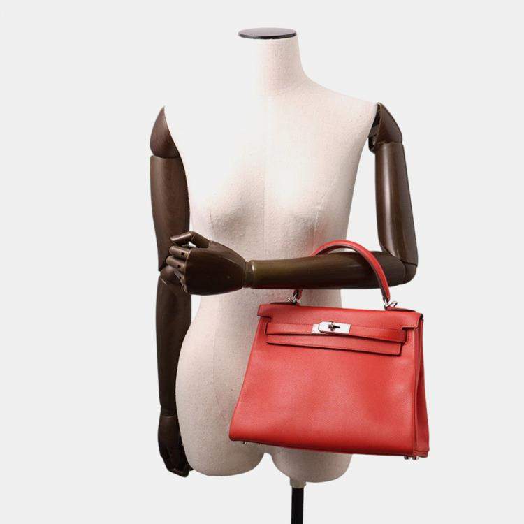 Pre Owned Hermes Kelly Retourne Rouge Coeur/Rouge Grenat Evercolor Size 28