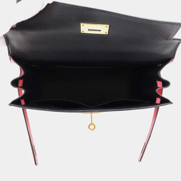 Pre Owned Hermes Kelly Sellier Rose Azalee/Black Epsom Size 28
