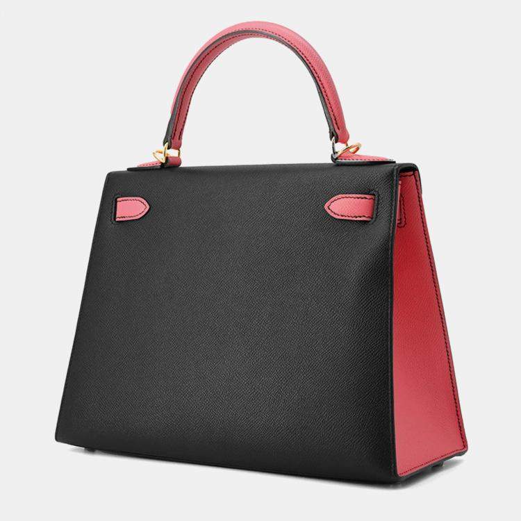 Pre Owned Hermes Kelly Sellier Rose Azalee/Black Epsom Size 28