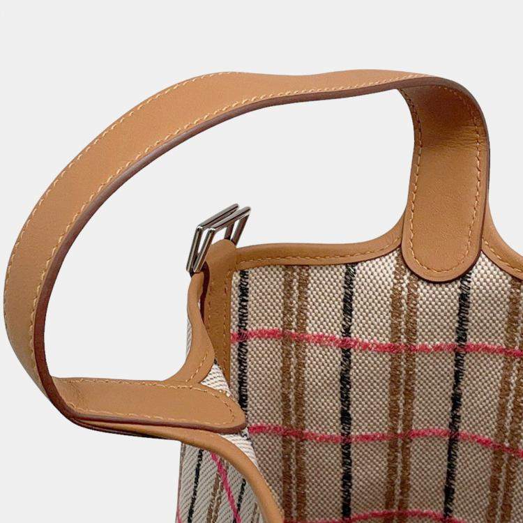 Pre Owned Hermes Picotin Lock Blanket Gold/Ecru/Fauve/Rose Pop Toile H Swift Leather Size Pm