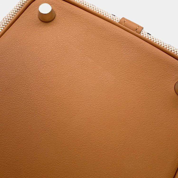 Pre Owned Hermes Picotin Lock Blanket Gold/Ecru/Fauve/Rose Pop Toile H Swift Leather Size Pm