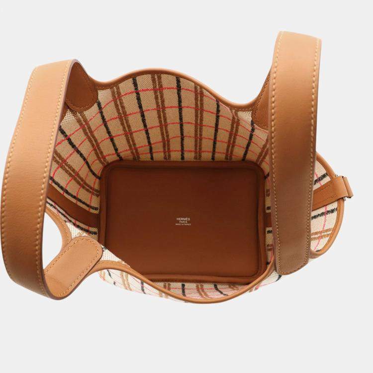 Pre Owned Hermes Picotin Lock Blanket Gold/Ecru/Fauve/Rose Pop Toile H Swift Leather Size Pm