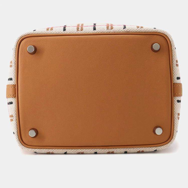 Pre Owned Hermes Picotin Lock Blanket Gold/Ecru/Fauve/Rose Pop Toile H Swift Leather Size Pm