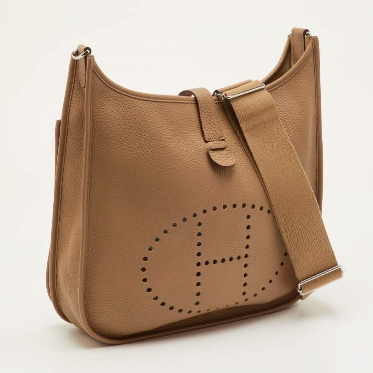 Pre Owned Hermes Evelyne III GM Biscuit Taurillon Clemence Leather Bag